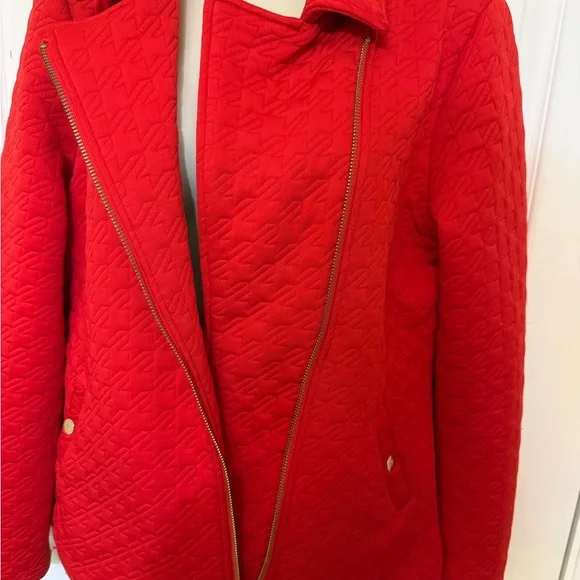 Anne Klein Red Quilted Moto Jacket Zip Front Size M - Picture 4 of 10